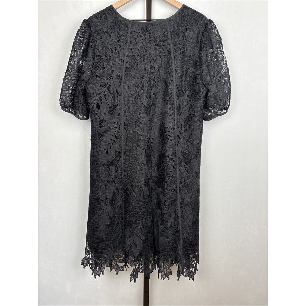 NEW Chico's Lace Leaf Dress Women's Size 14 Black Textured Short Sleeve Boho - Picture 8 of 12